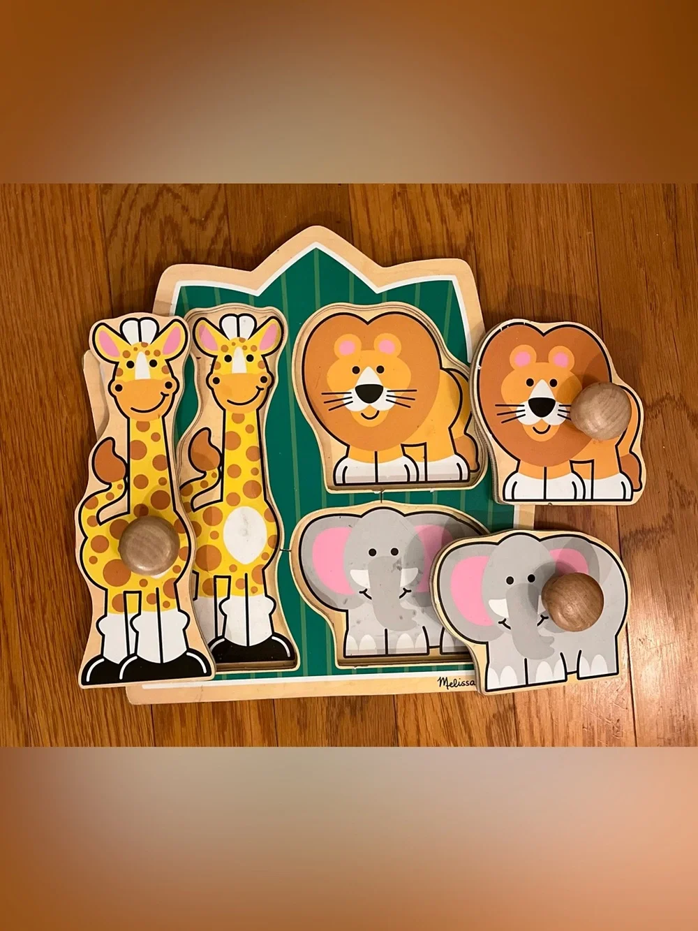 Melissa & Doug Safari Animals Wooden Peg Puzzle - Green